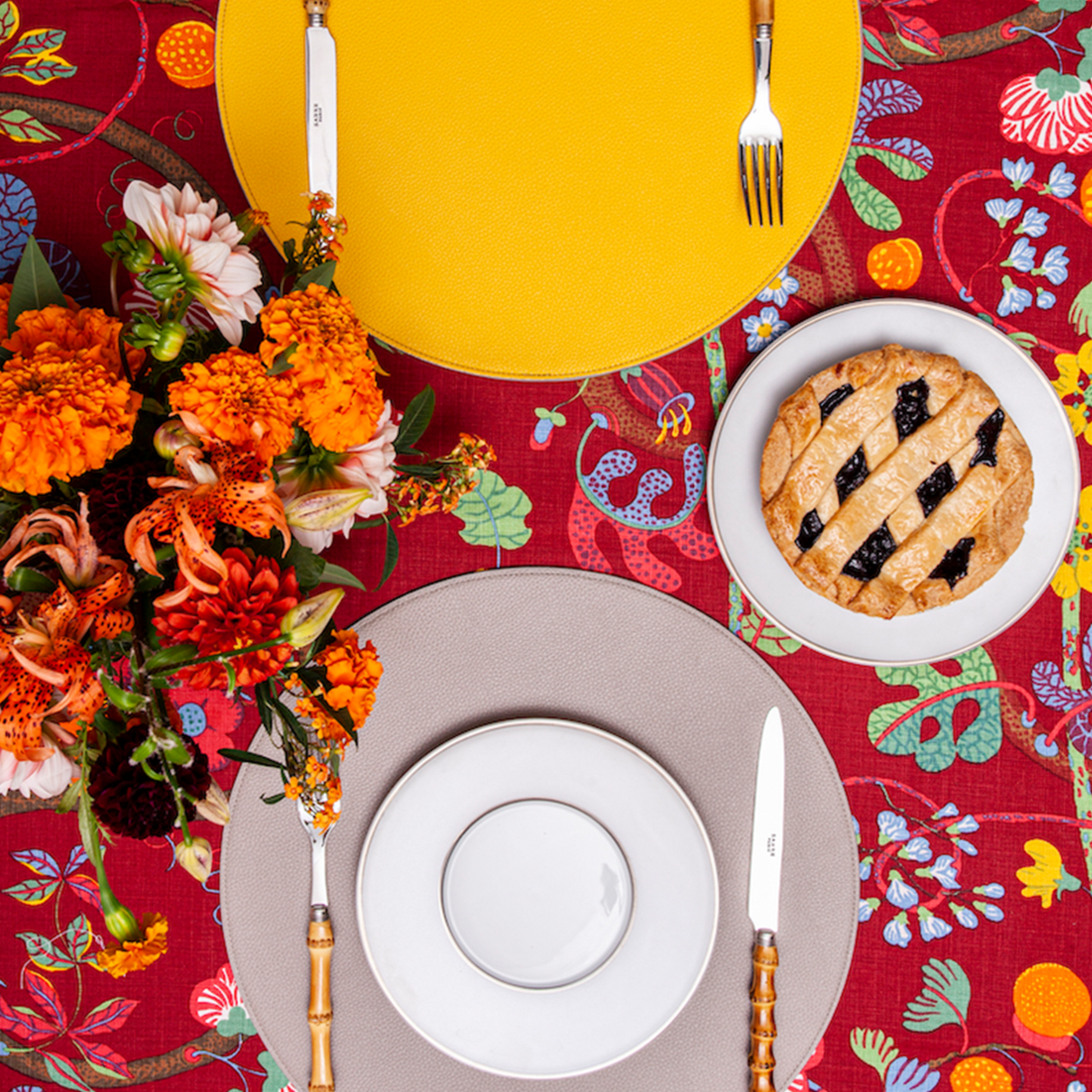 Vegan Leather Reversible Placemat - Yellow + Taupe