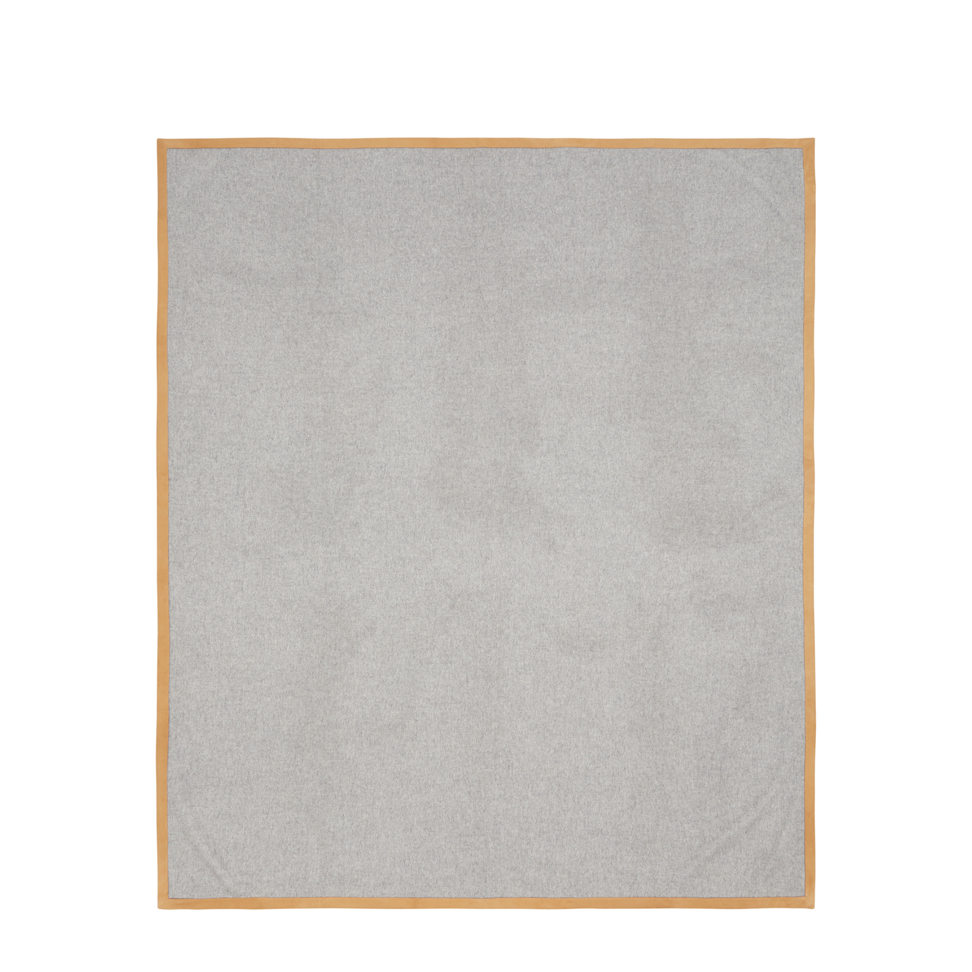 Unfolded grey cashmere throw with suede edges.