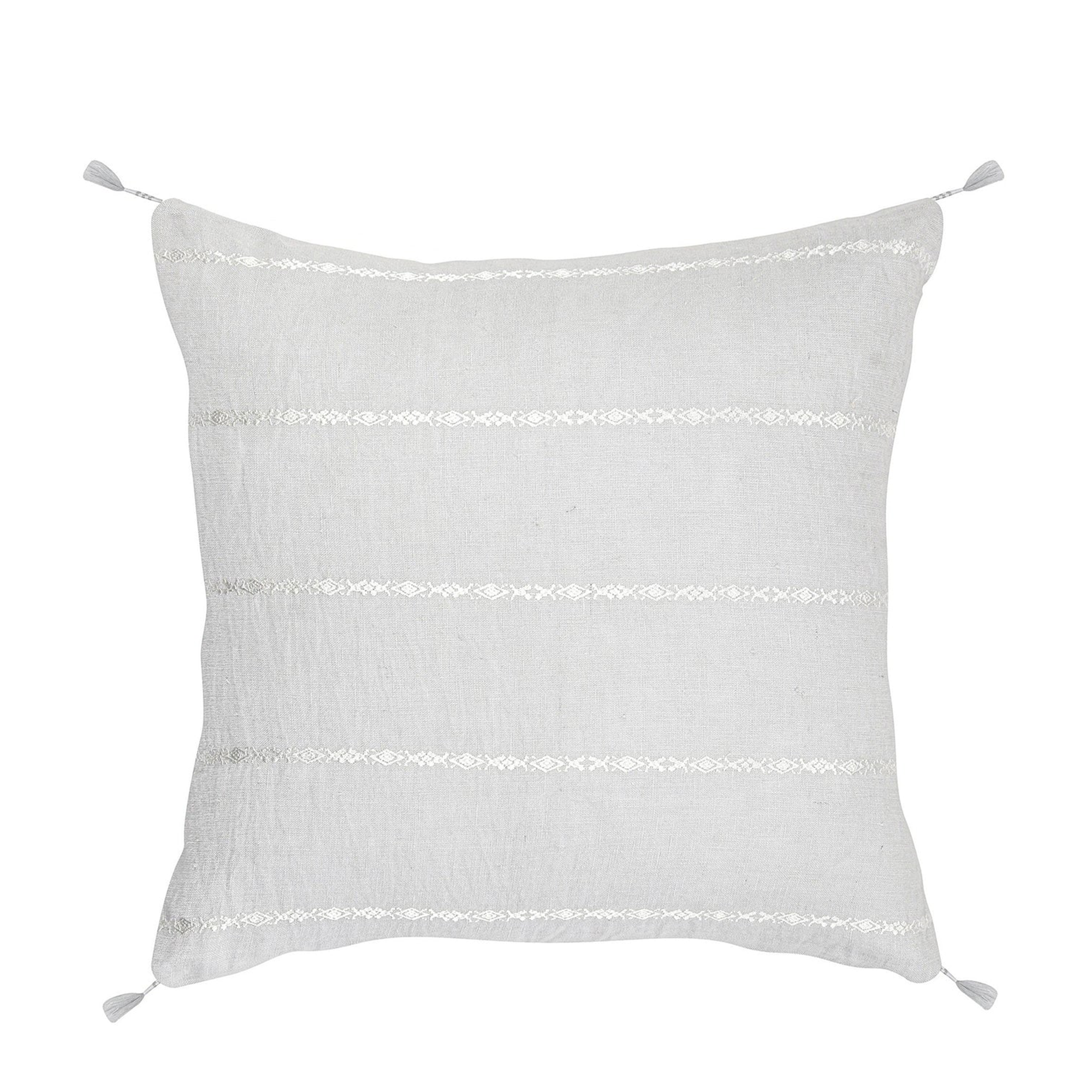 Seville Embroidered Stripe Linen Pillow - Light Grey