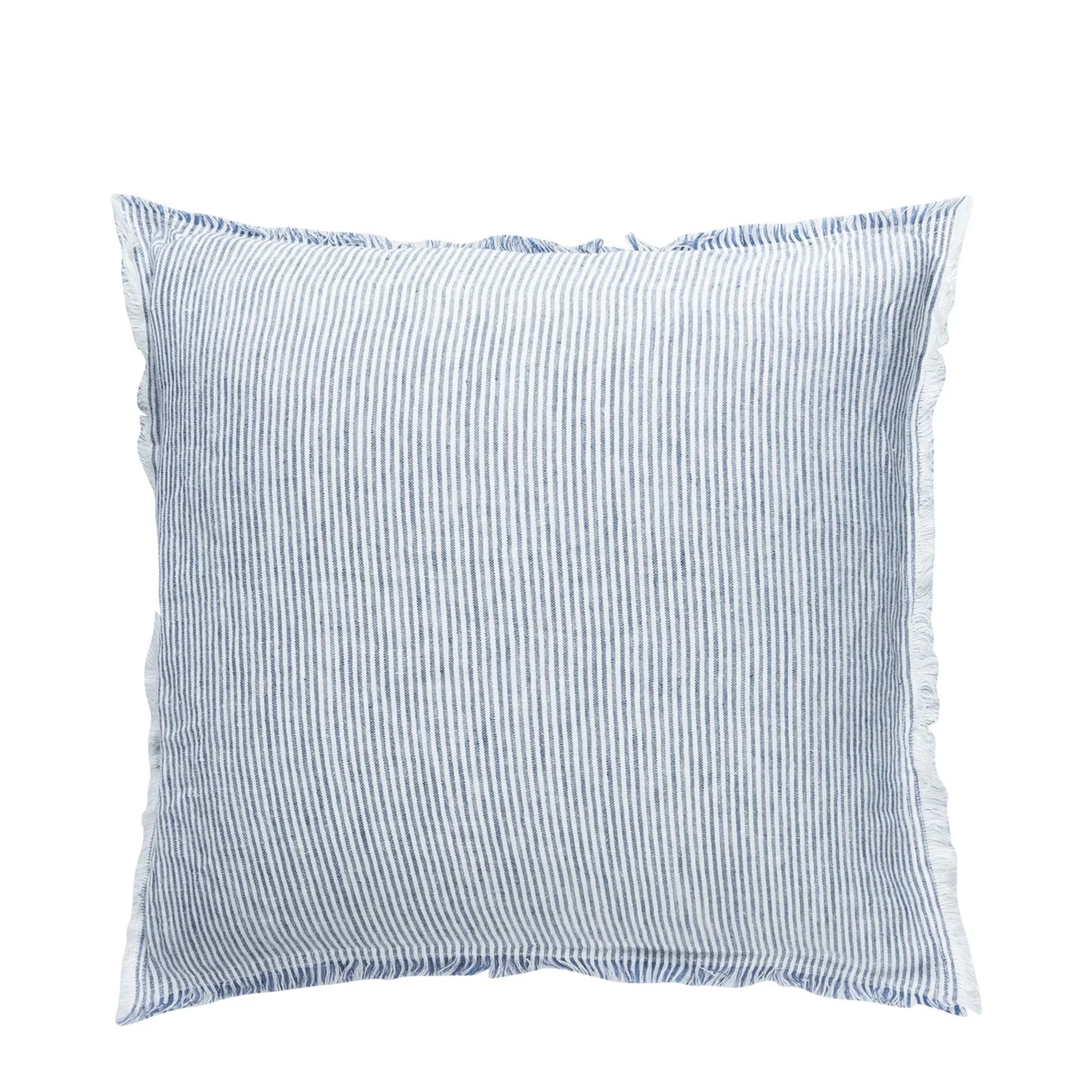 Pinstripe Fringe Linen Pillow - Blue