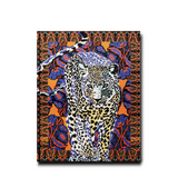 Book cover with Arabian leopard with a backdrop of vibrant African flowers in a beautiful pattern.