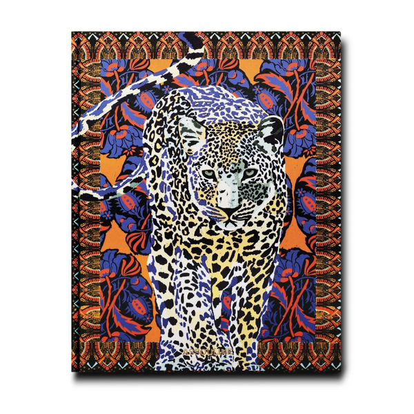 Book cover with Arabian leopard with a backdrop of vibrant African flowers in a beautiful pattern.