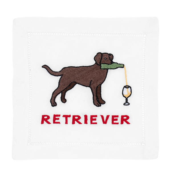 Cocktail napkins featuring a Labrador sipping a drink in the glass, adding charm and affection to your gatherings.