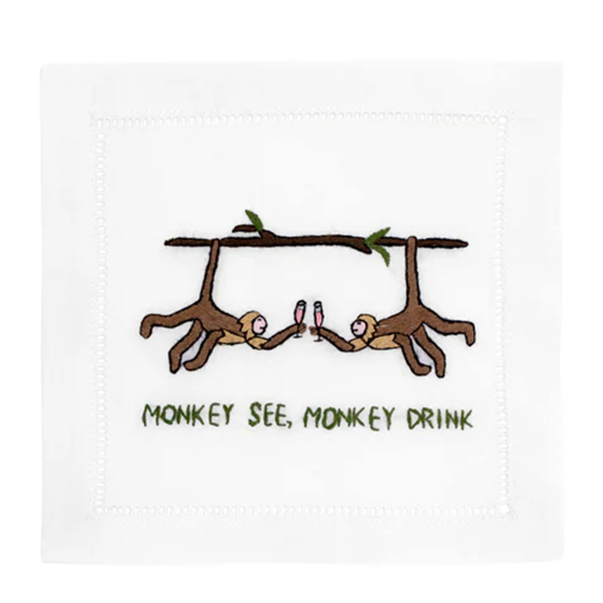 Monkey See Monkey Drink Cocktail Napkins, playful and entertaining napkins depicting monkeys enjoying drinks, guaranteed to spark laughter and conversations.