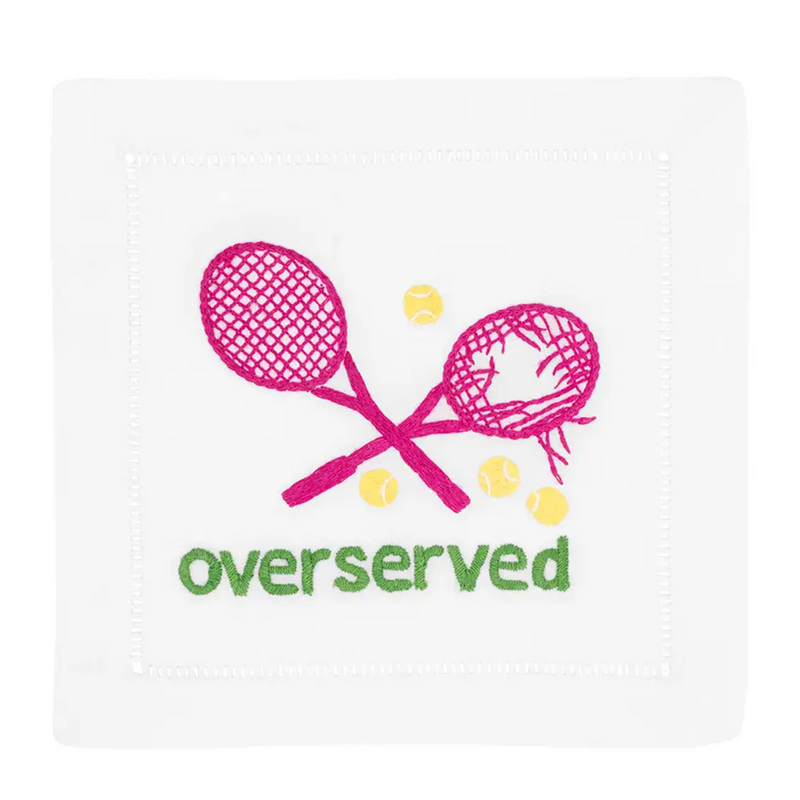 Chic and humorous napkins depicting strings snapped tennis balls and rackets, playfully hinting at the potential consequences of indulging in too many cocktails.
