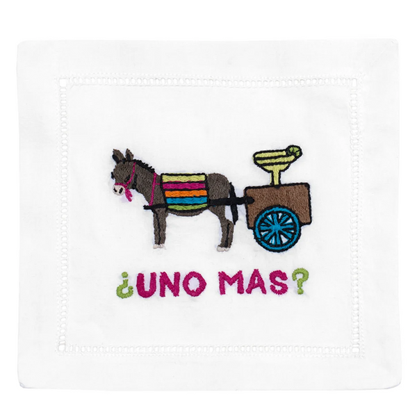 Uno Mas Cocktail Napkins, a creative design depicting a horse pulling a cart with a cocktail, playfully inviting guests to have one more drink.