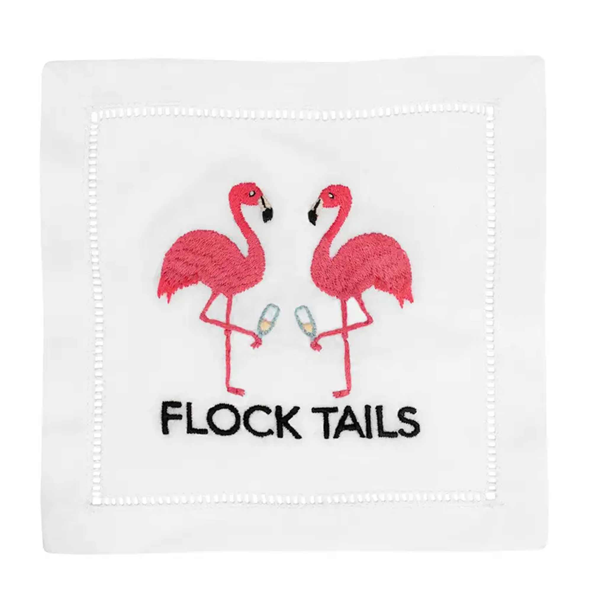 Playful and stylish napkins featuring two flamingos holding cocktails, adding a tropical and whimsical touch to your party or event.