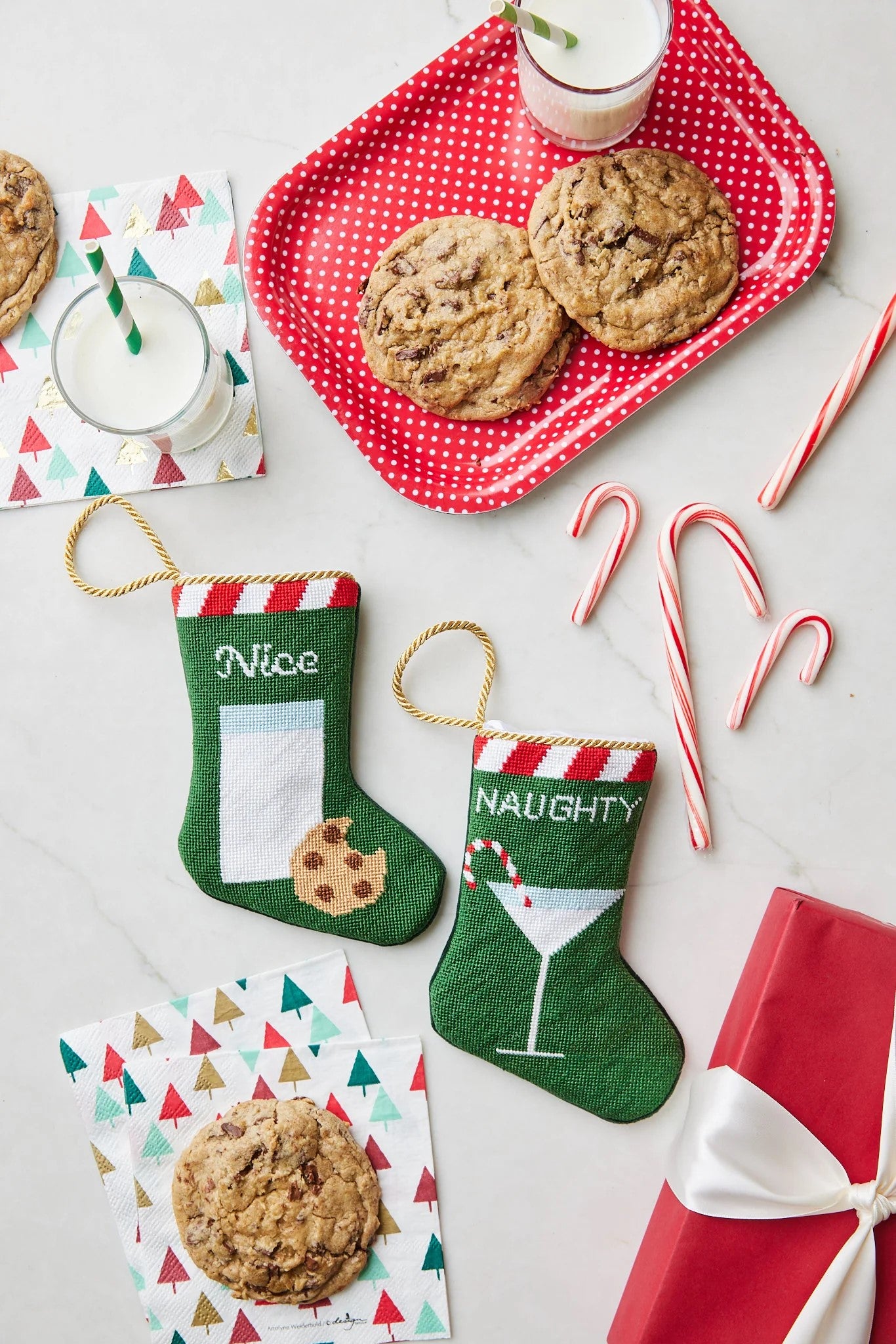 Mini Needlepoint Stocking - Nice Cookies and Milk