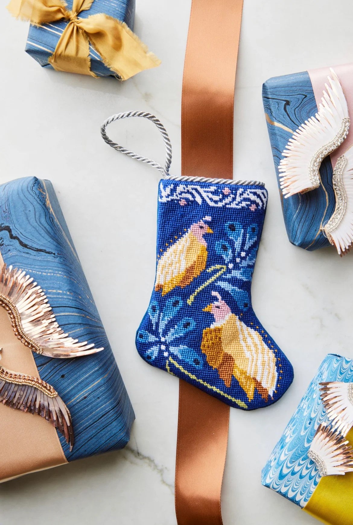 Mini Needlepoint Stocking - Quintessential Quail