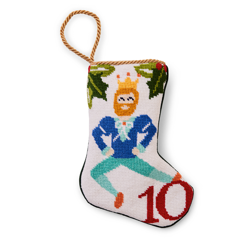 Mini Needlepoint Stocking - 10 Lords a Leaping