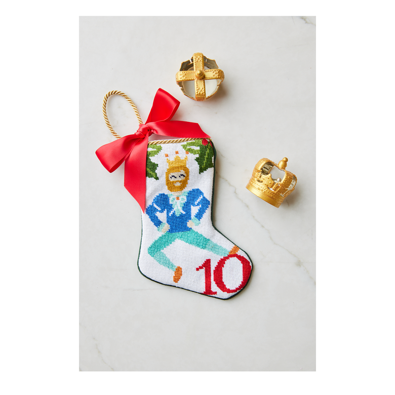 Mini Needlepoint Stocking - 10 Lords a Leaping