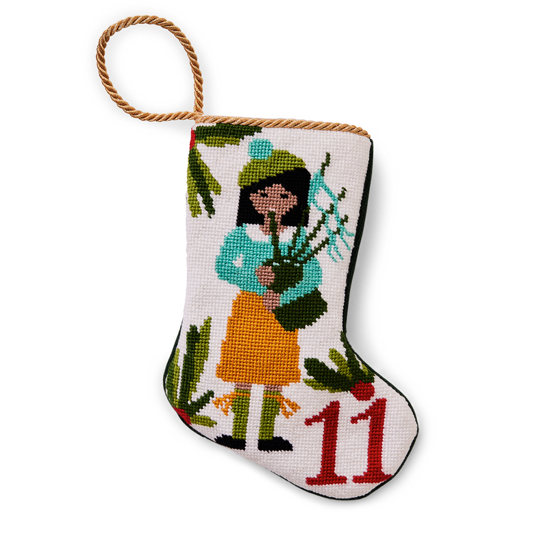 Mini Needlepoint Stocking - 11 Pipers Piping