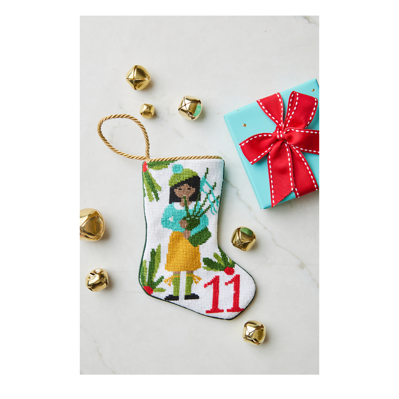 Mini Needlepoint Stocking - 11 Pipers Piping