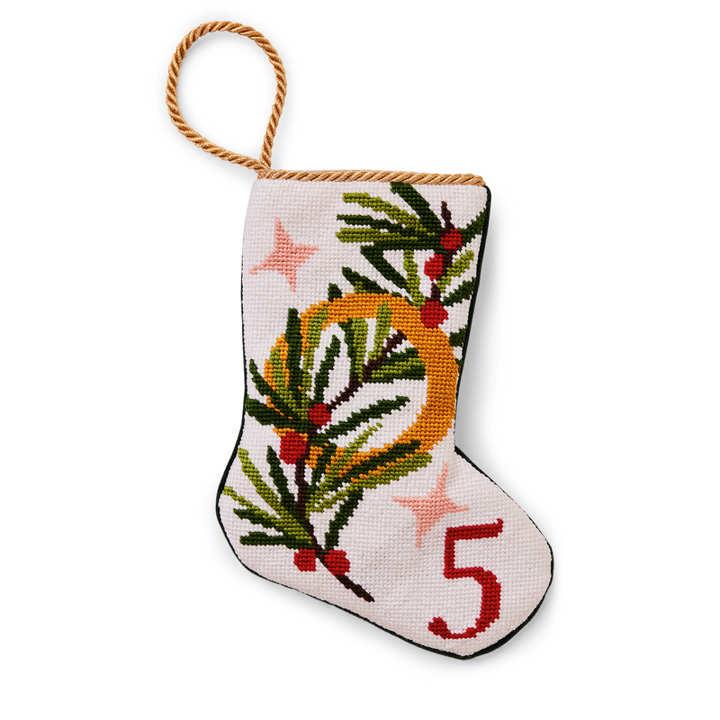 Mini Needlepoint Stocking - 5 Golden Rings