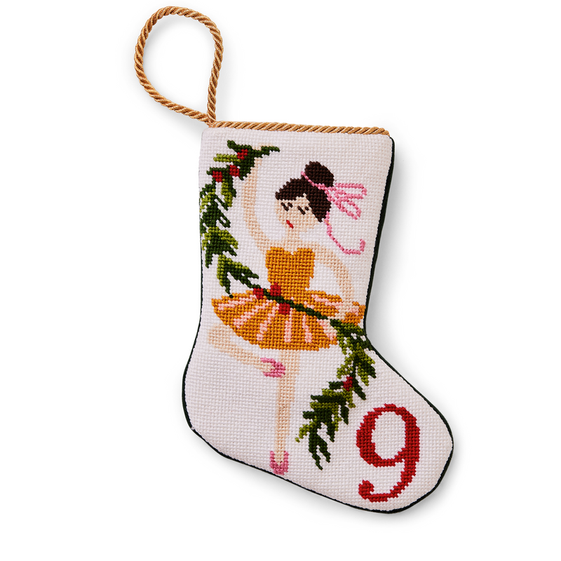 Mini Needlepoint Stocking - 9 Ladies Dancing