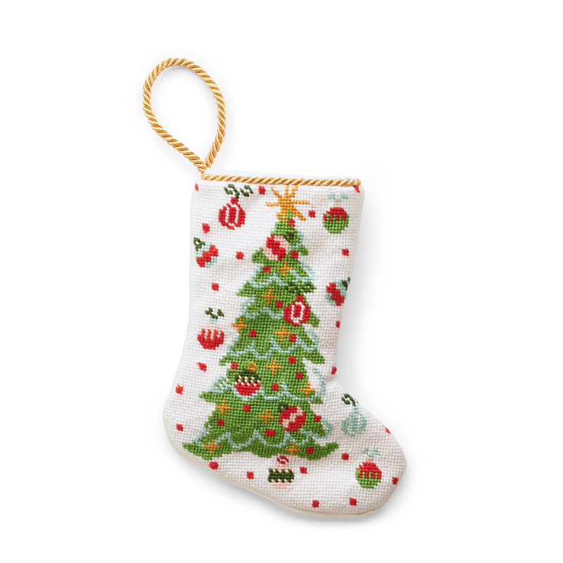 Mini Needlepoint Stocking - Rockin’ Around the Christmas Tree