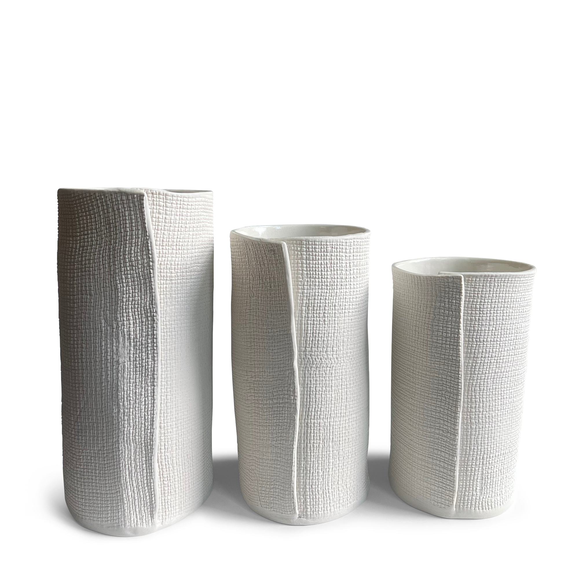 Burlap Fold Cylindrical Vase - White