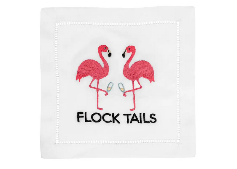 Playful and stylish napkins featuring two flamingos holding cocktails, adding a tropical and whimsical touch to your party or event.