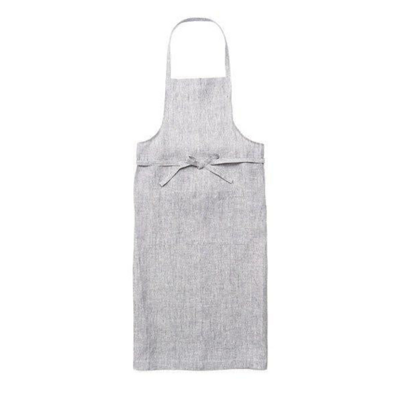 Linen Full-Length Apron - Grey + White Striped