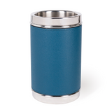 Encased in the finest calfskin, this Petrol Blue Ocean Bottle Cooler keeps your beverages cool in vibrant style. A sleek and elegant design makes it a statement accessory for any gathering.