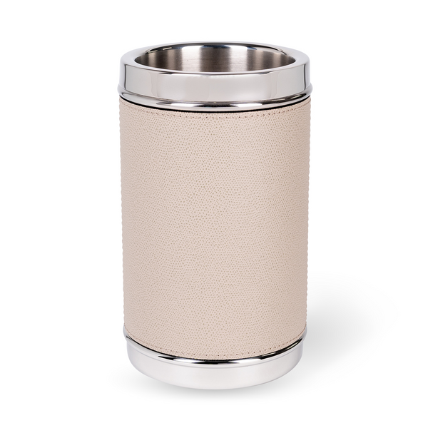Encased in the finest calfskin, this Stone Ocean Bottle Cooler keeps your beverages cool in style. A sleek and elegant design makes it a statement accessory for any gathering.