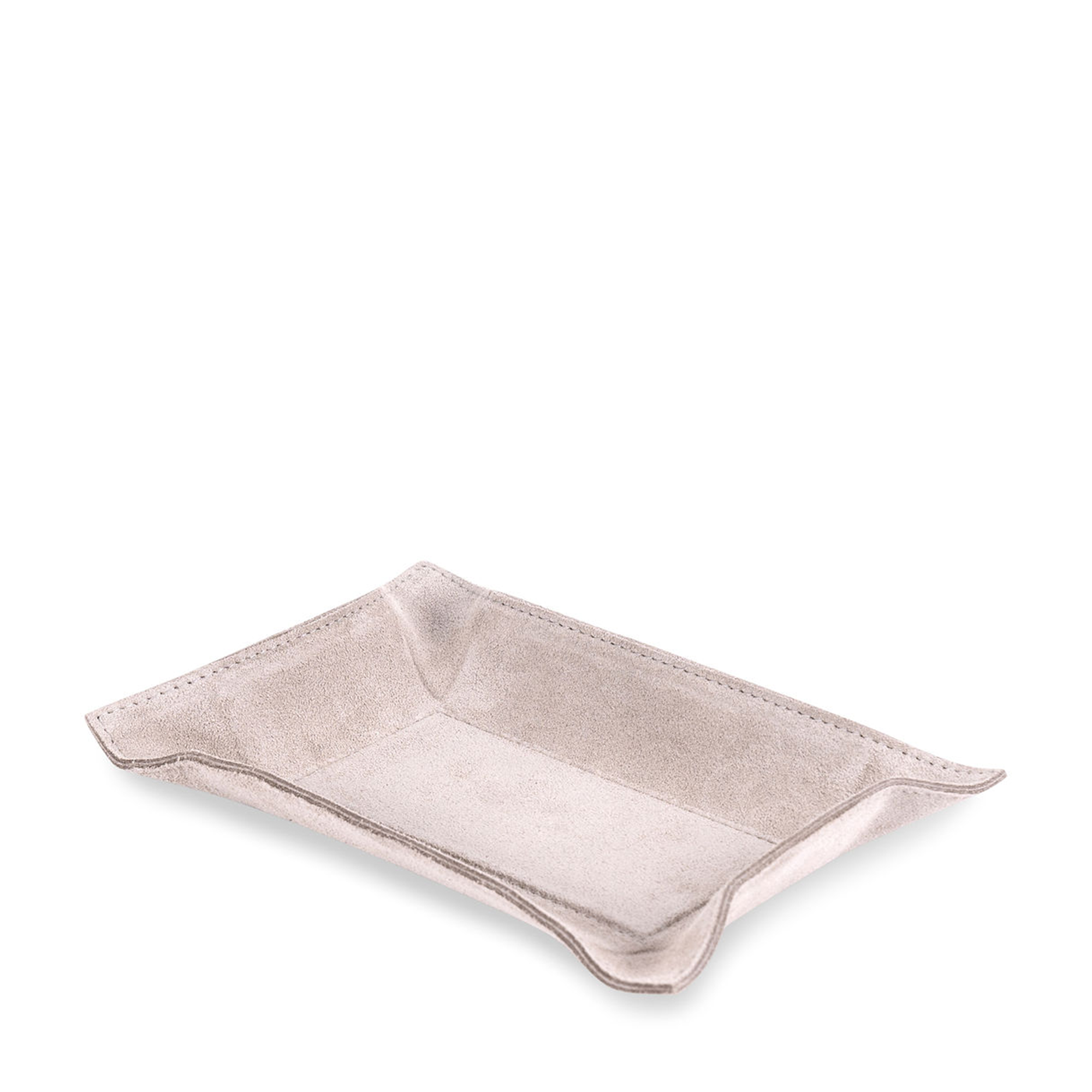 This rectangular light grey tray has the hard base and flexible sides that can be adapted to your preferred arrangement. Covered in the finest suede leather, it makes a both functional and decorative piece for any space at home.