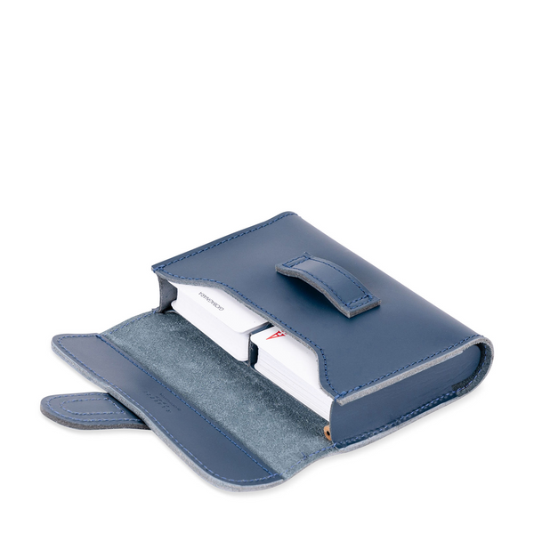 Passepartout Leather Playing Card Holder - Navy Saddle
