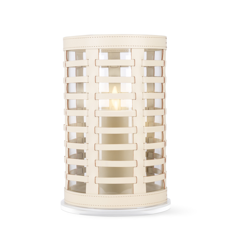 Crafted from durable acrylic and luxurious, ivory calfskin, these elegant outdoor lanterns are suitable for both indoor and outdoor spaces, adding a touch of sophistication to your decor.