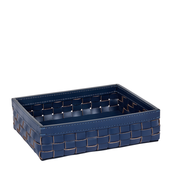 Riviere Leather Outdoor Woven Basket - Navy Small