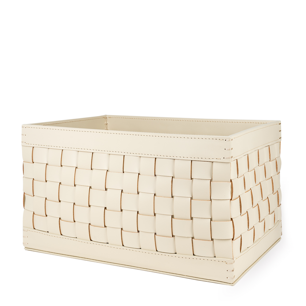 Riviere Leather Outdoor Rectangular Basket - Ivory
