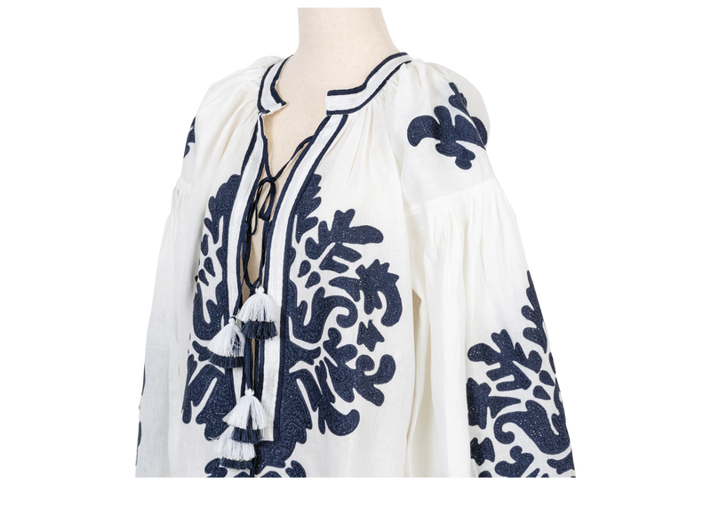 Grayson Dress - White + Navy