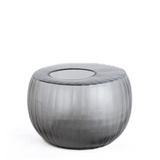 This elegant Madras grey vase captures attention with its rounded shape and expressive texture of crisp pleats, elevating any space with its soft grey hue.