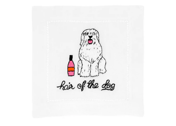 Cocktail napkins Hair Of The Dog:  White and pink, fun and quirky napkins, ideal for morning after parties and sleepovers, adding a playful touch to your gatherings.