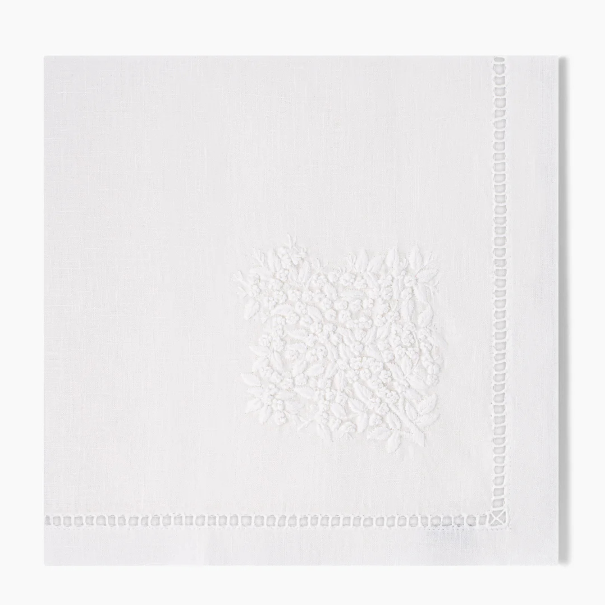 Jardin Embroidered Linen Napkin - White