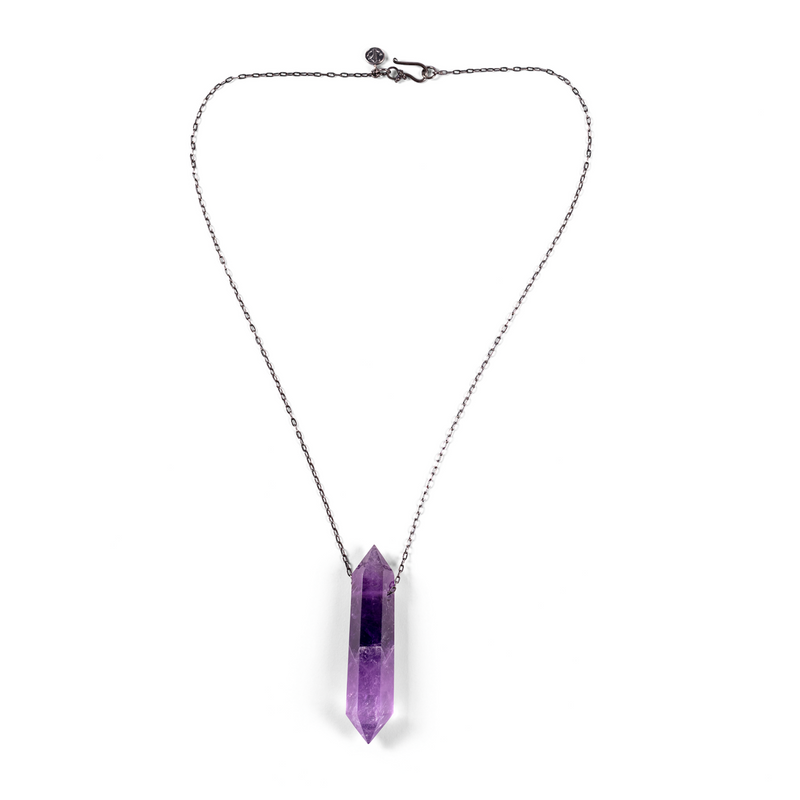 Amethyst Necklace On Silver Chain - Large