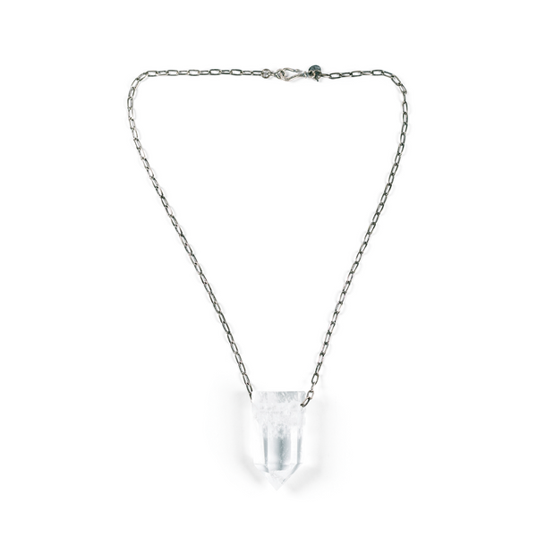 Clear Quartz Necklace On Silver Chain - Large