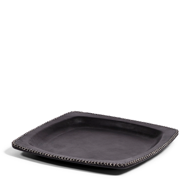 8.5" Square Leather Tray - Black