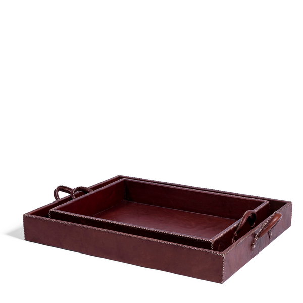 Handled Leather Tray - Brown