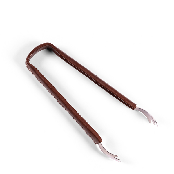 Leather-Covered Metal Ice Tongs - Brown