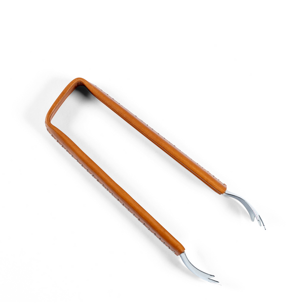 Leather-Covered Metal Ice Tongs - Natural