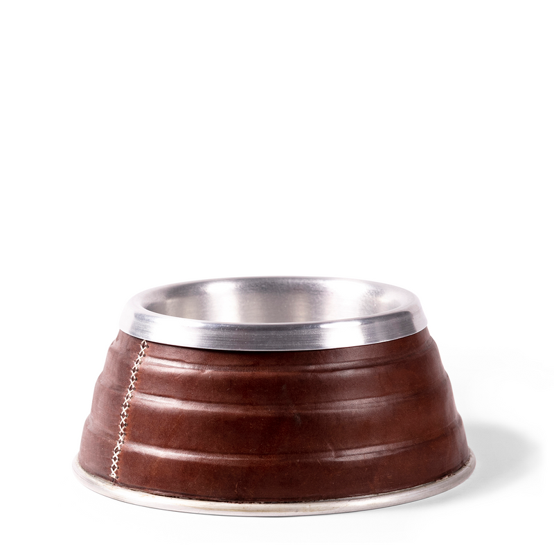 Leather-Wrapped Pet Bowl - Brown