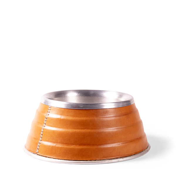 Leather-Wrapped Pet Bowl - Natural