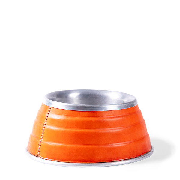 Leather-Wrapped Pet Bowl - Orange