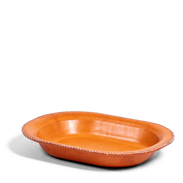 Oval Leather Tray - Natural
