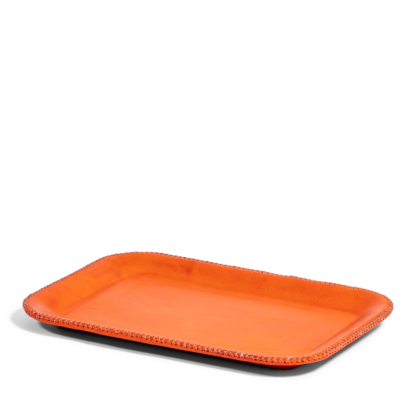 Rectangular Leather Tray - Orange
