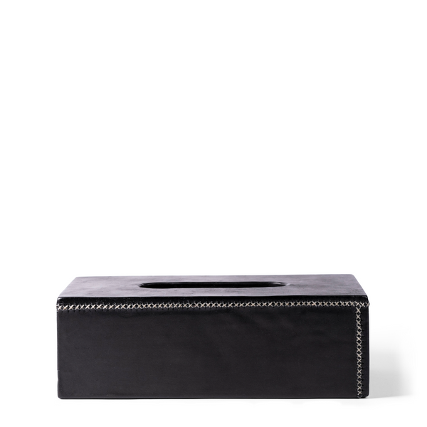 Rectangular Tissue Box - Black Leather