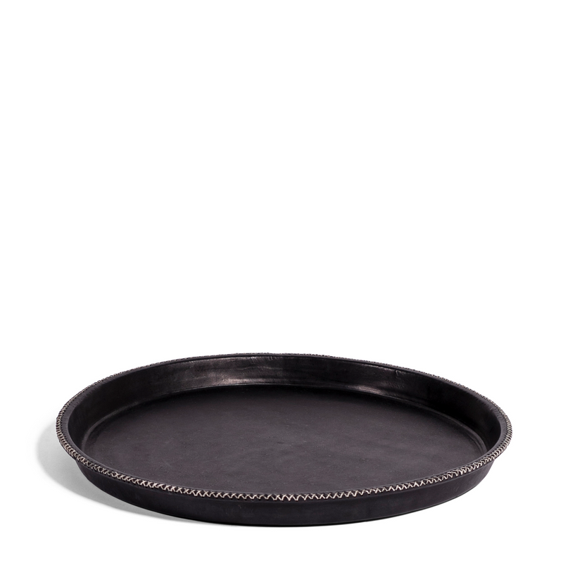 Round Leather Tray - Black