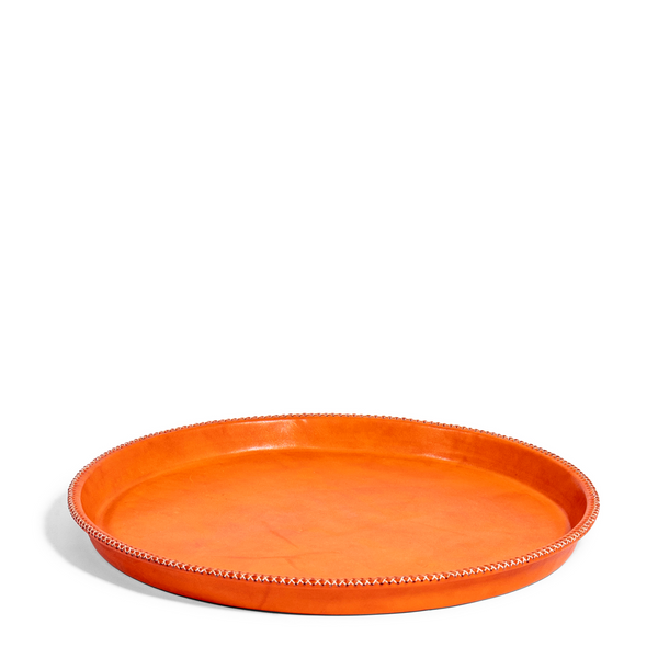Round Leather Tray - Orange