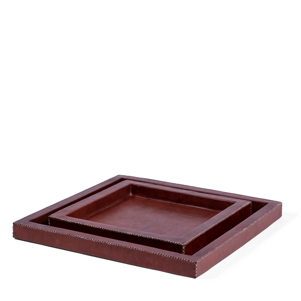 Square Leather Tray - Brown