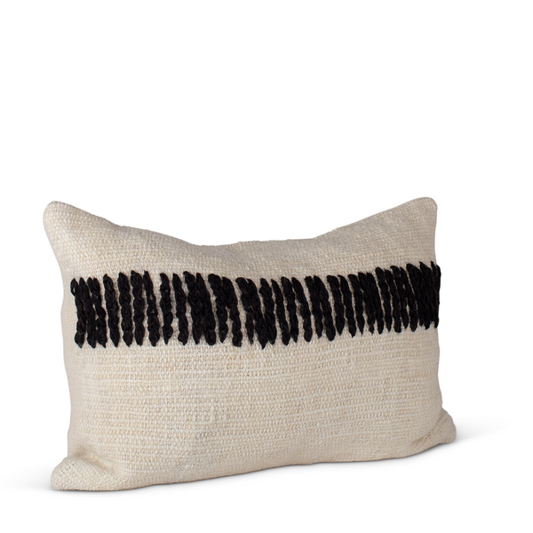 Makun Chain Stitch Lumbar Pillow - White + Black